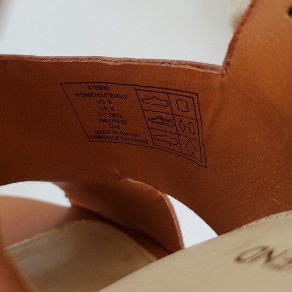 LANDS' END PLATFORM WEDGE SANDALS ESPADRILLES SHOES HONEY BROWN LEATHER SIZE 8 - Picture 6 of 7